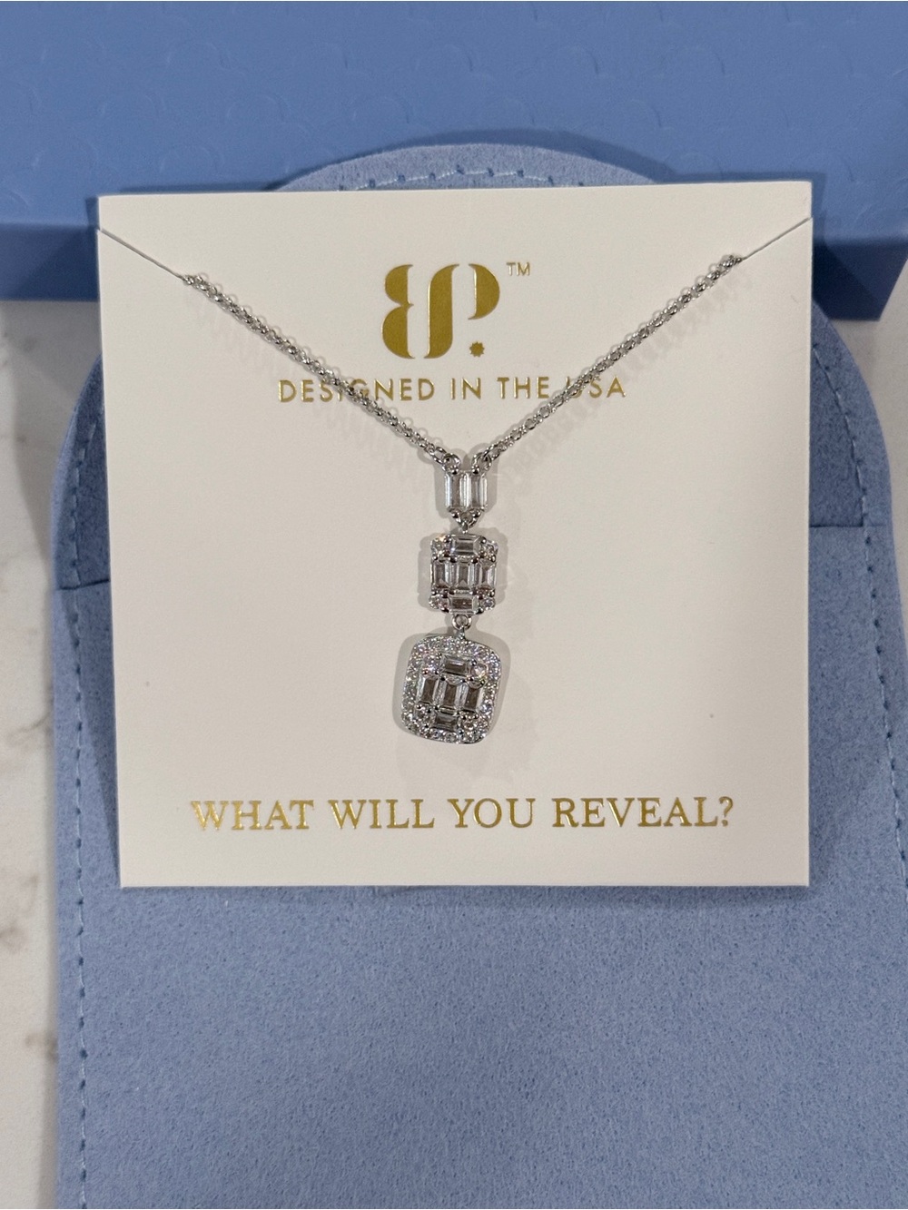 bp Sterling Silver Three-Tier Cubic Zirconia Pendant Necklace